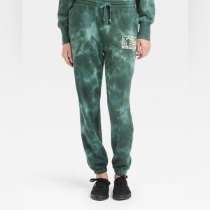 KEITH HARING Jogger Sweatpants Green Tie Dye Women Small Pop Art